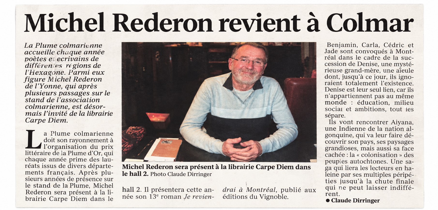 Article Michel Rederon revient à Colmar